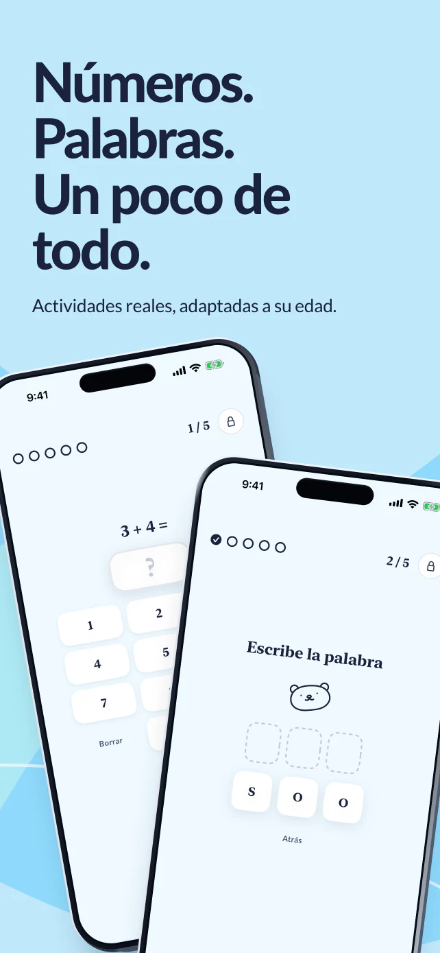 Números, palabras y un poco de todo. Actividades reales de cálculo y letras para formar una palabra en español.