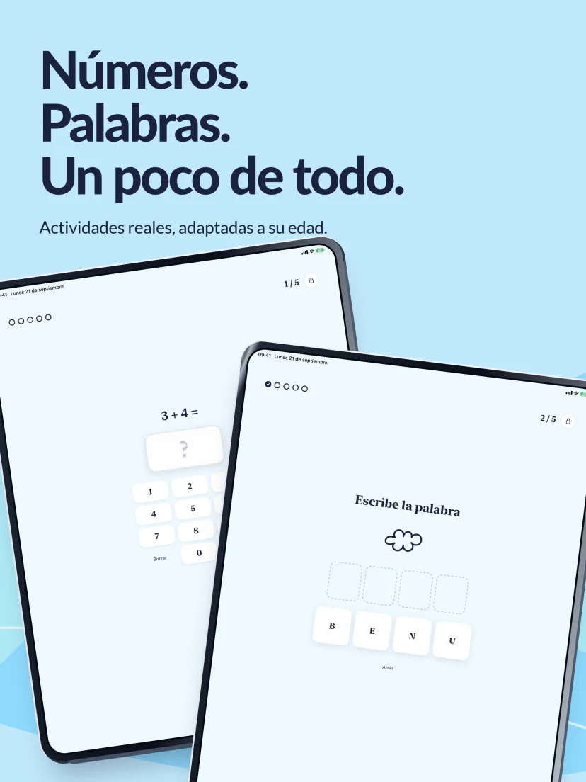 Números, palabras y un poco de todo. Actividades reales de cálculo y letras para formar una palabra en español.