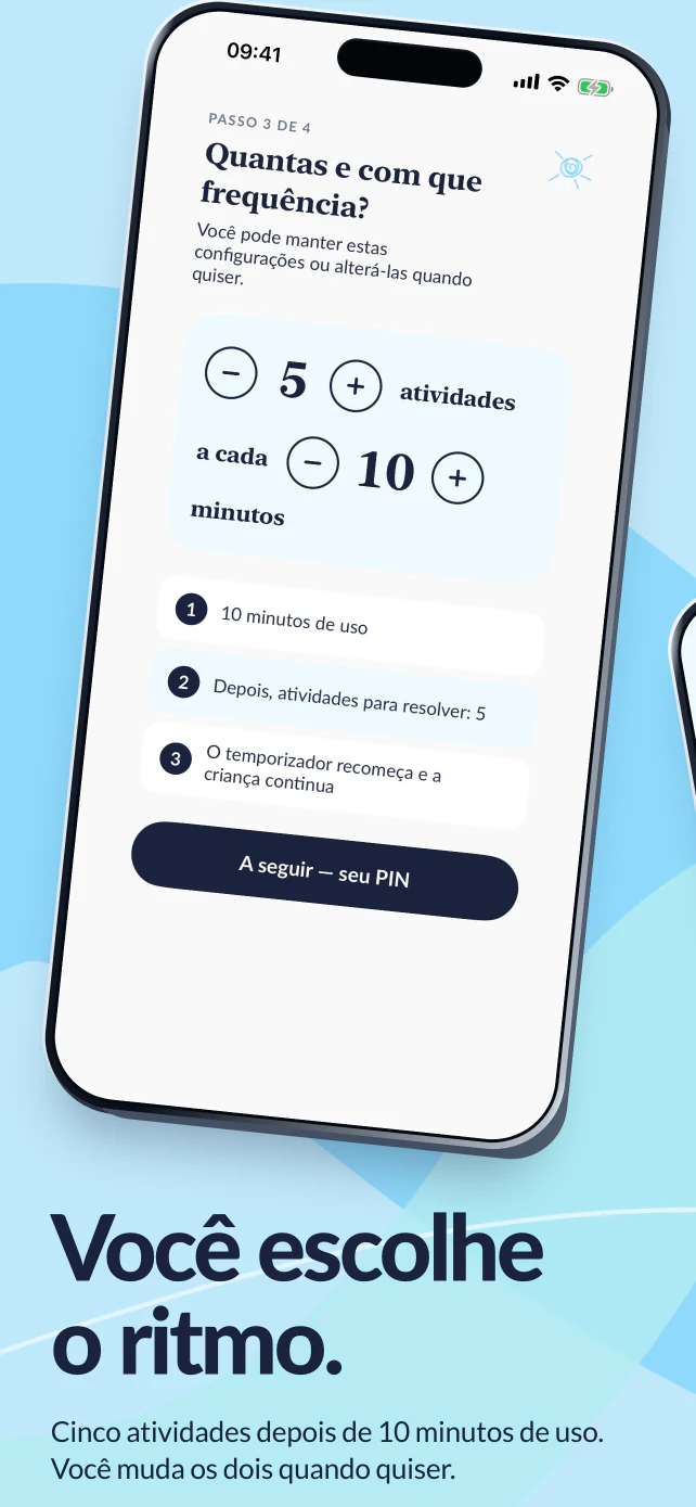Você escolhe o ritmo. Cinco atividades depois de dez minutos de uso dos apps, com controles para mudar os dois quando quiser.